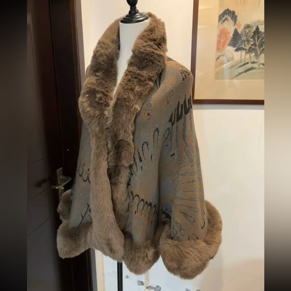 Faux Fur Trimmed Cape